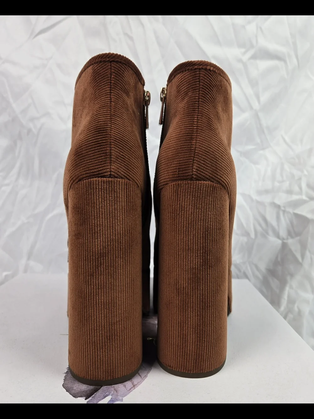 Brown Corduroy Platform Ankle Boots - Women